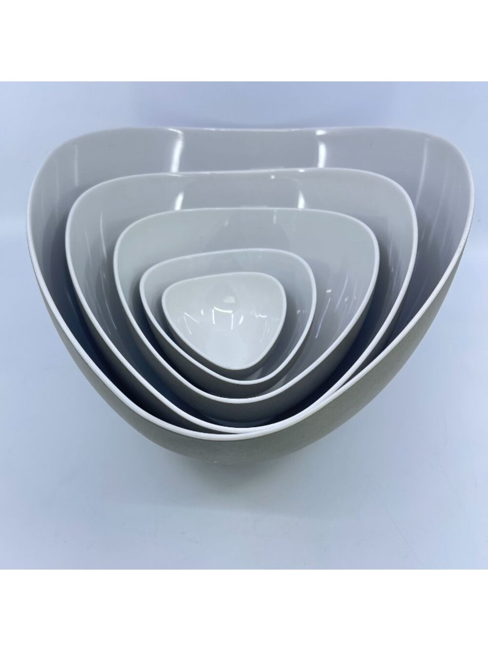 vintage precidio objects melamine nesting bowls set of 5 white & speckled beige